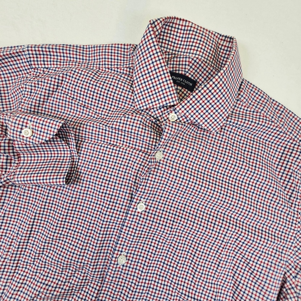 Proper Cloth Mens 16-35 Red Blue White Tattersall Check Button Down Shirt L
